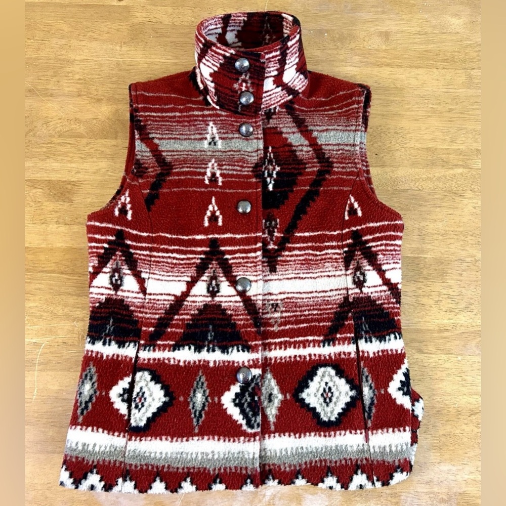 Red Native Aztec Patterned Women's Sweater Vest Sz S